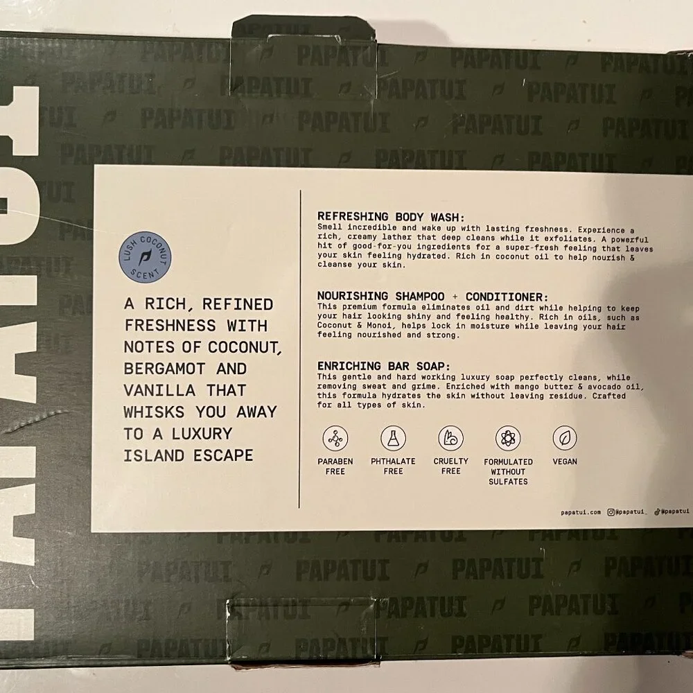 Papatui Men's Shower Pack - Lush Coconut (Body Wash,‎ Shampoo-Conditioner-Soap)